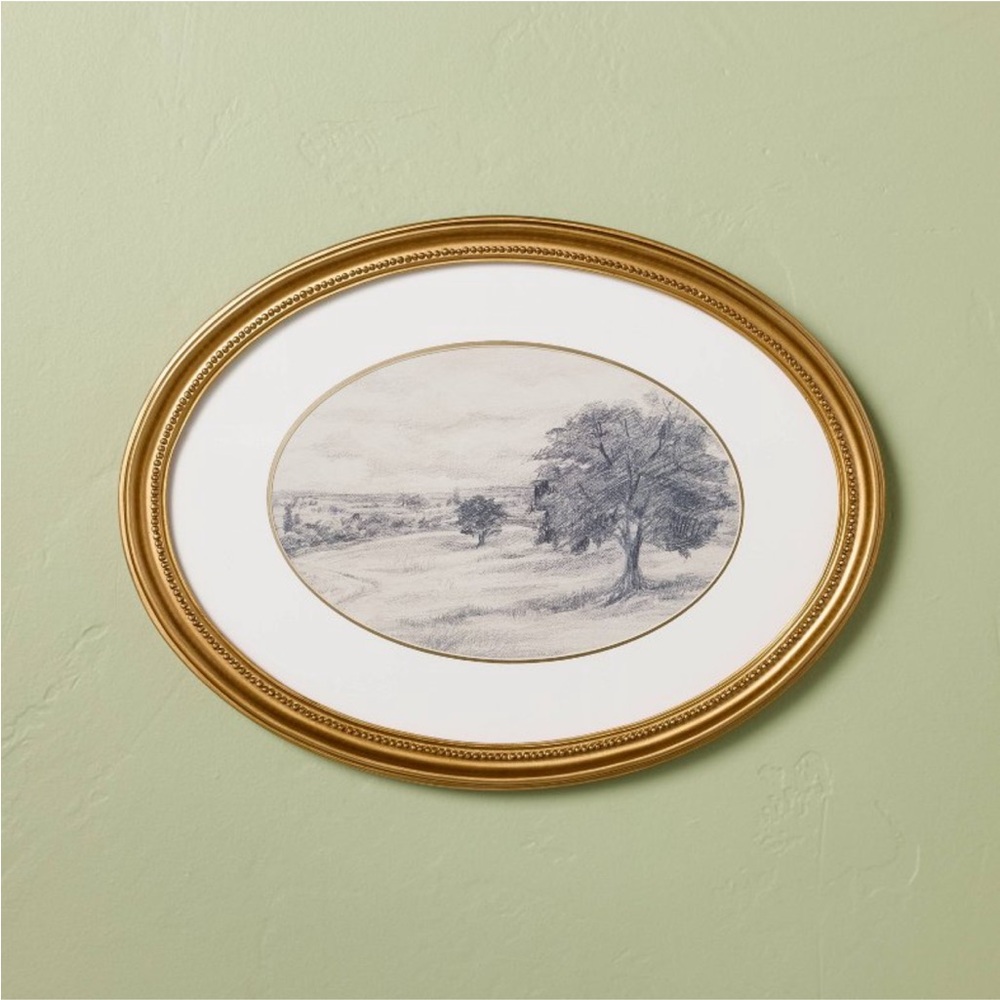 12"x16" Horizontal Oval Landscape Sketch Framed Wall Art/Hearth & Hand Magnolia